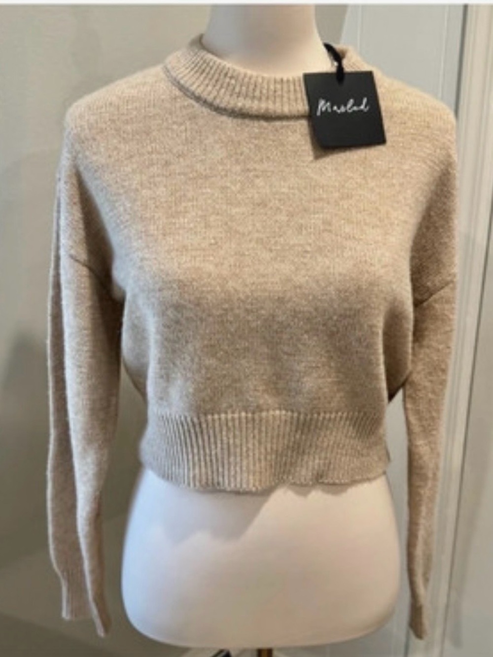Marled Taupe Beige Cropped Knit Sweater Women’s Small Soft Minimalist